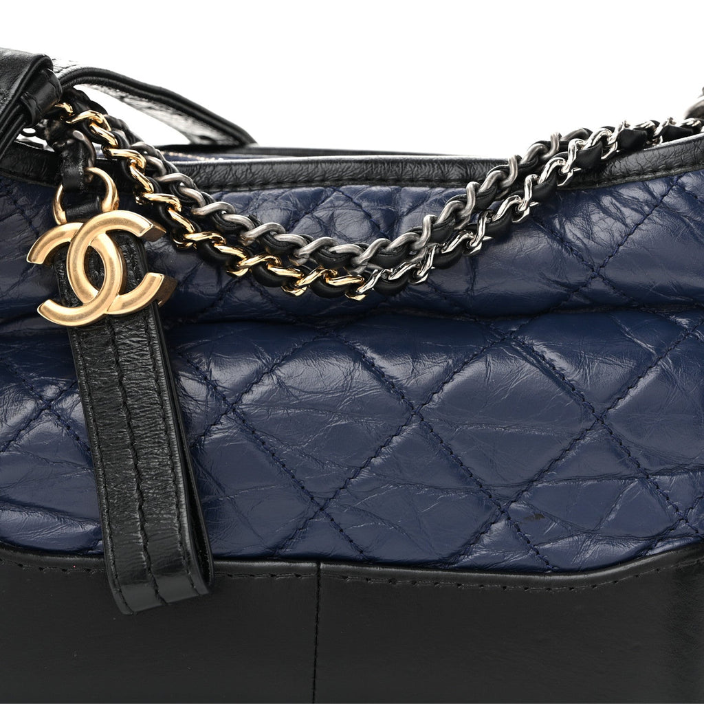 Aged Calfskin Quilted Small Gabrielle Hobo Navy Black