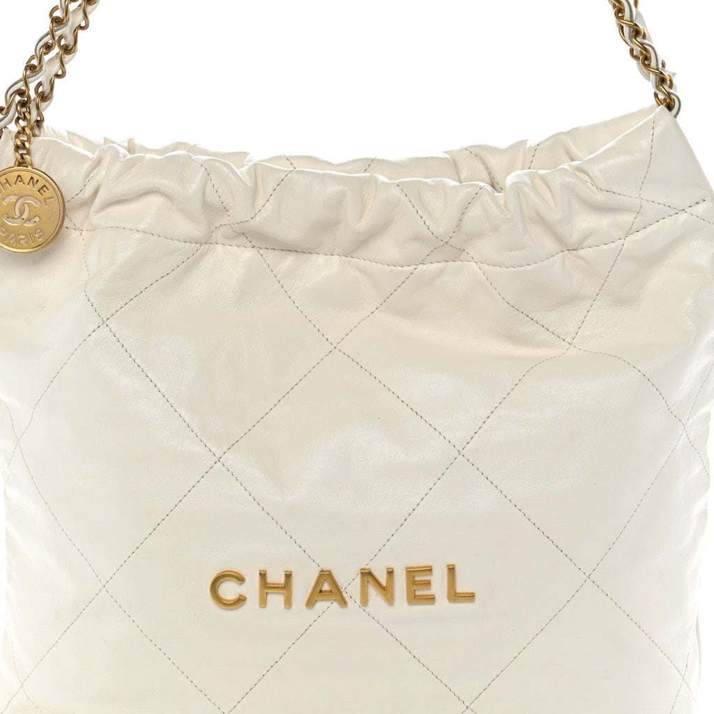 Shiny Calfskin Quilted Small Chanel 22 White