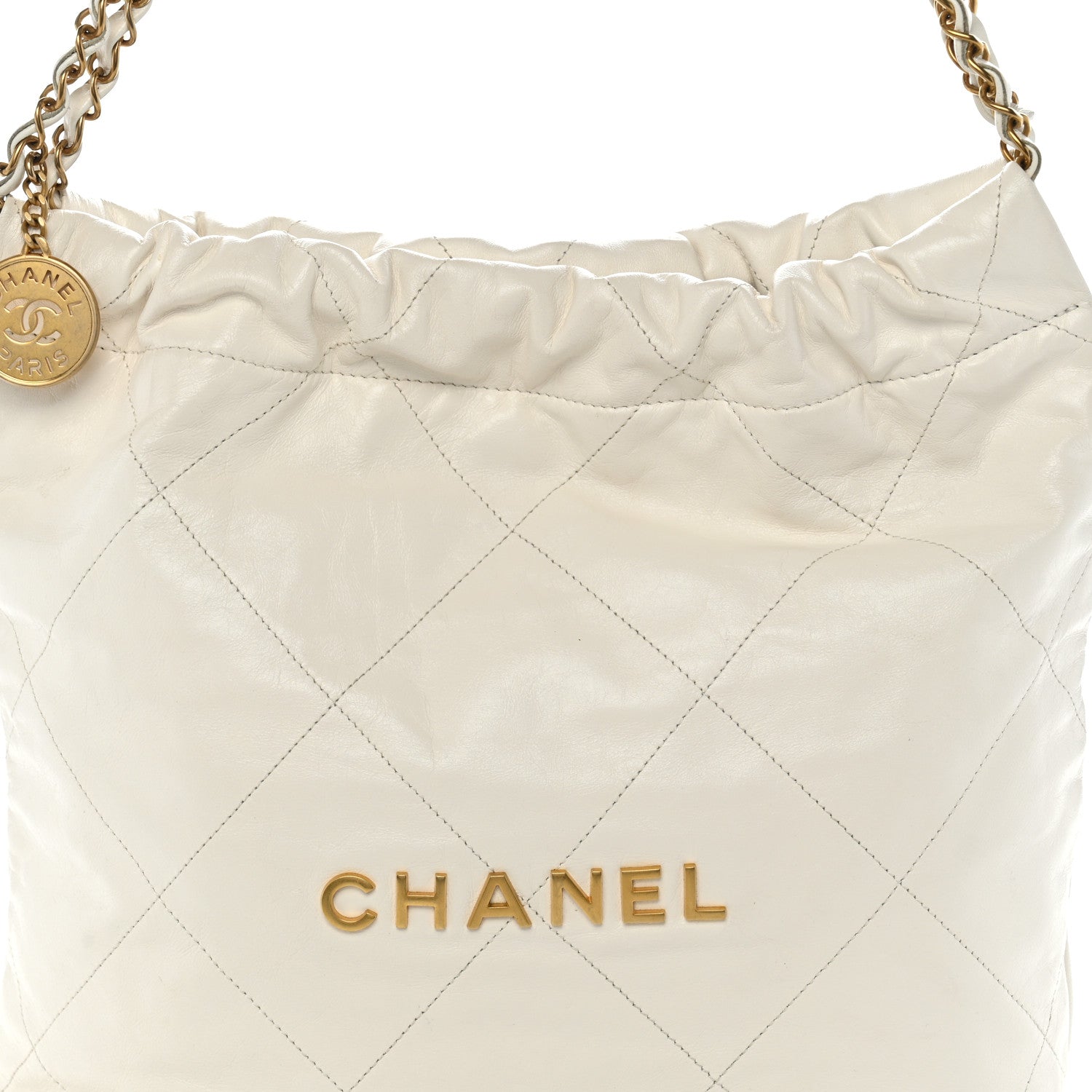 Shiny Calfskin Quilted Small Chanel 22 White