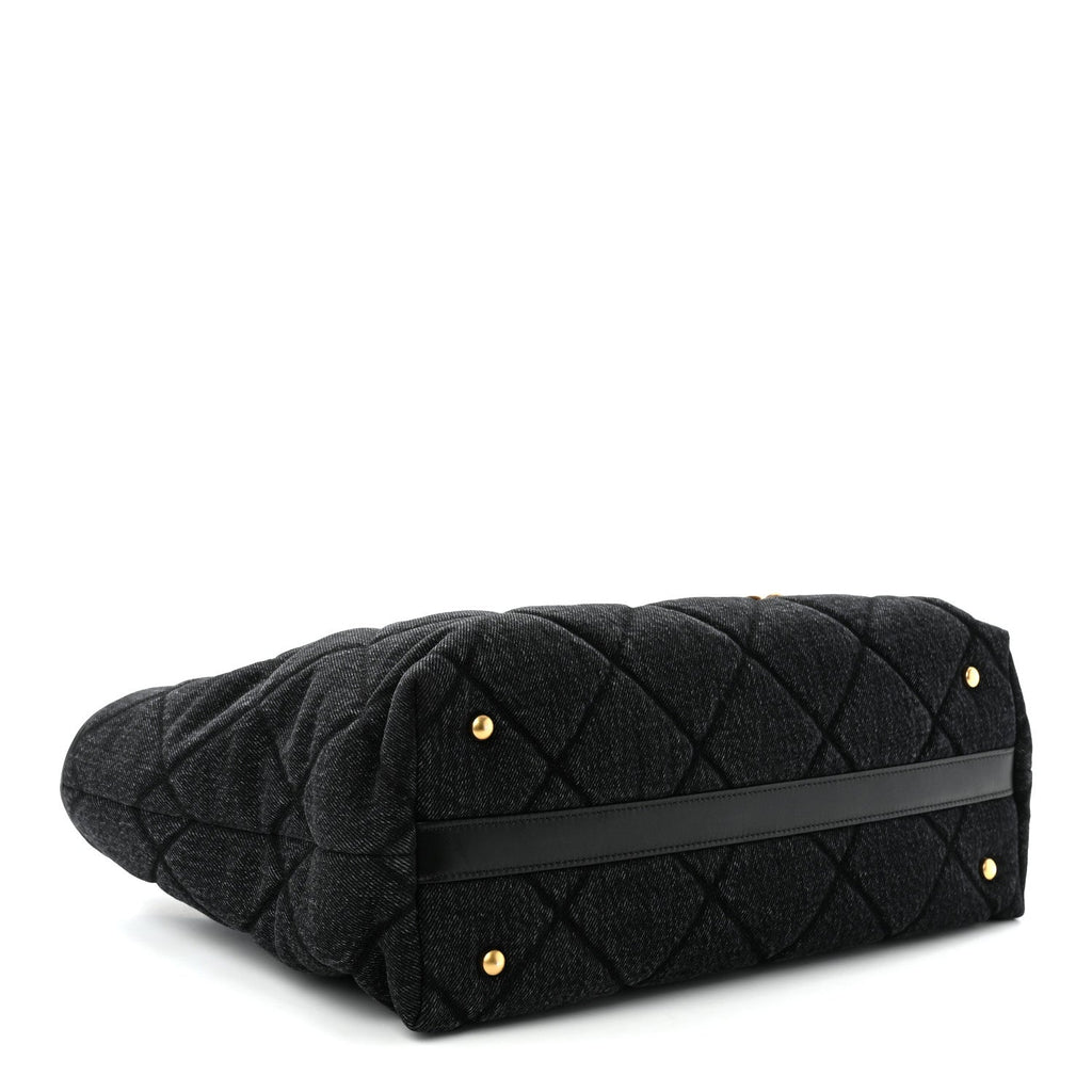 Denim Calfskin Quilted Small Deauville tote  Black
