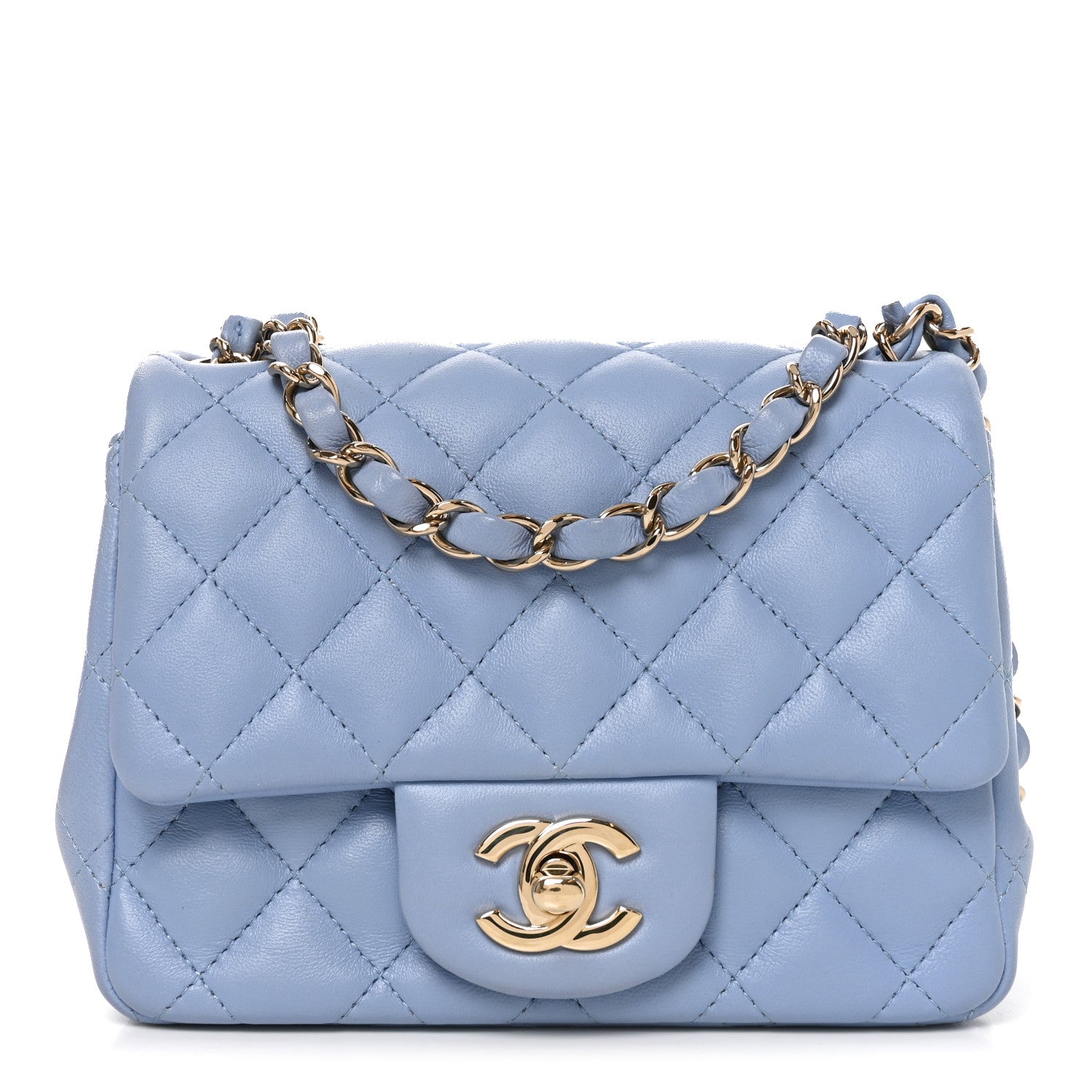 Lambskin Quilted Mini Square Flap Blue