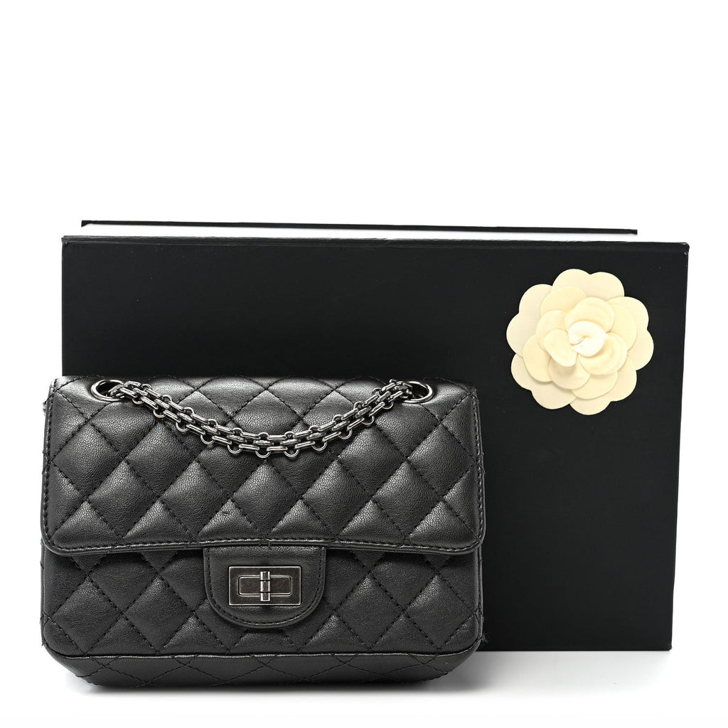 Metallic Sheepskin Quilted 2.55 Reissue Mini Flap Dark Silver