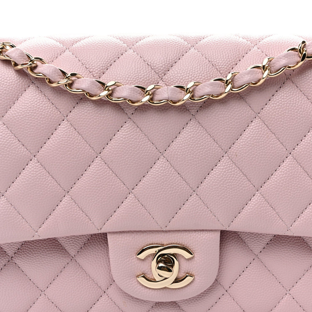 Caviar Quilted Medium Double Flap Light Pink