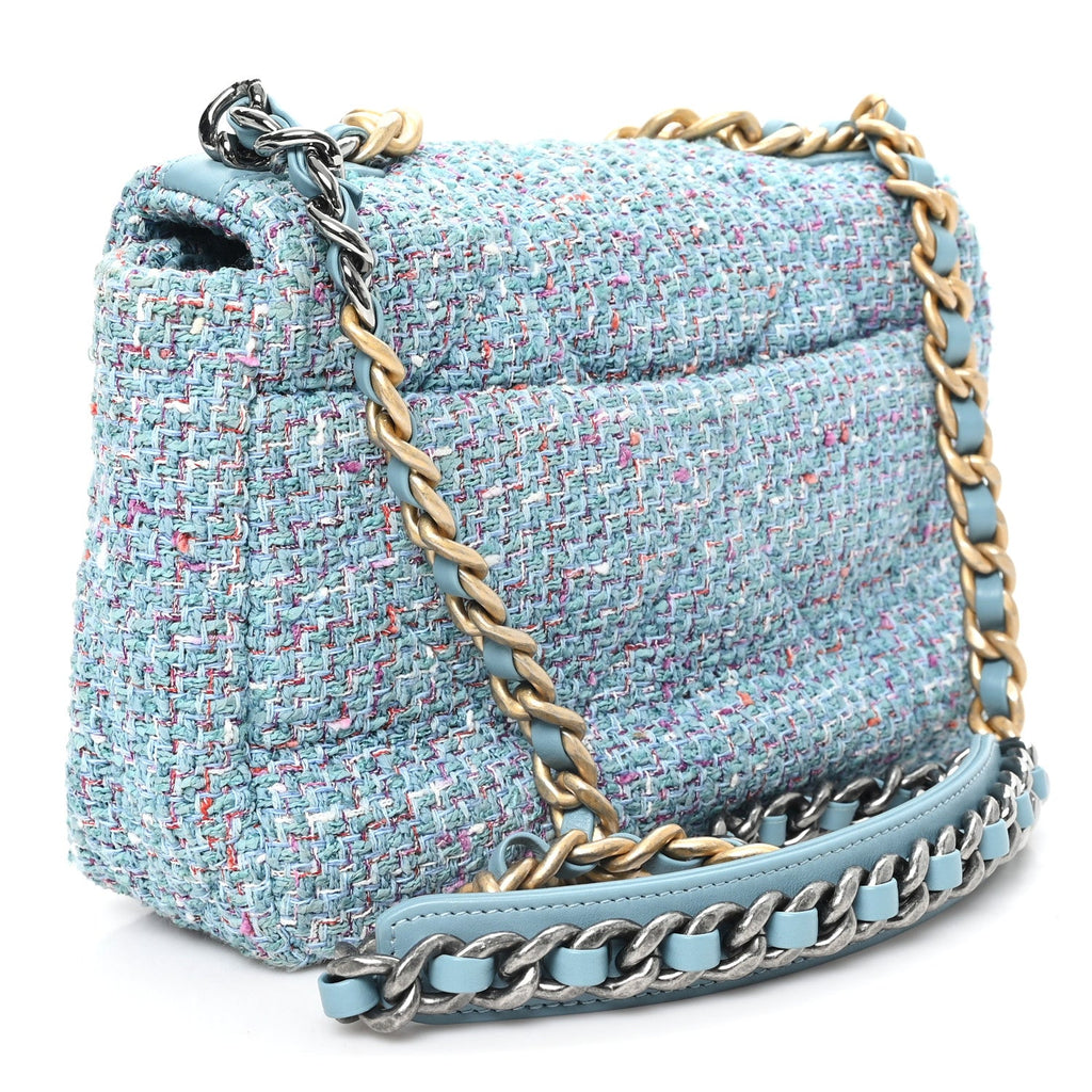 Tweed Quilted Medium Chanel 19 Flap Blue Multicolor