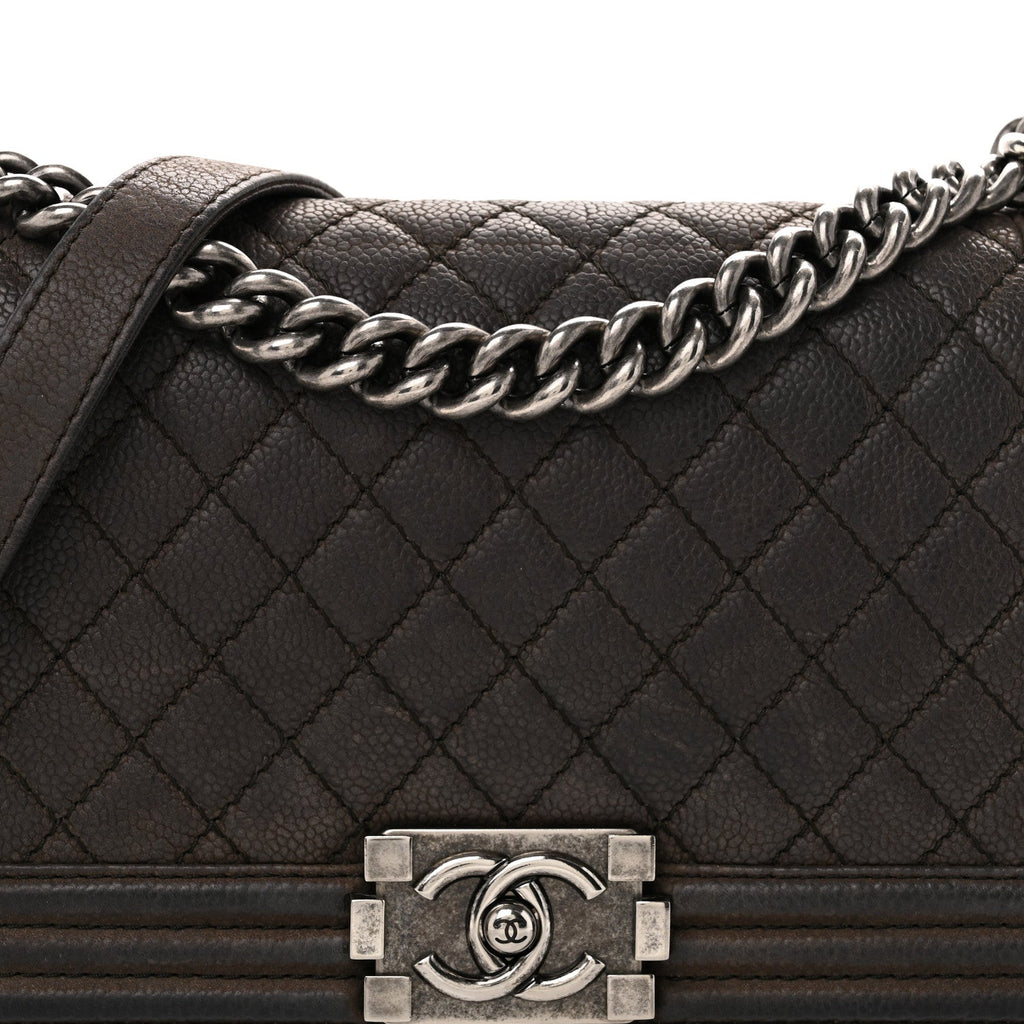 Iridescent Caviar Quilted Medium Boy Flap Dark Grey