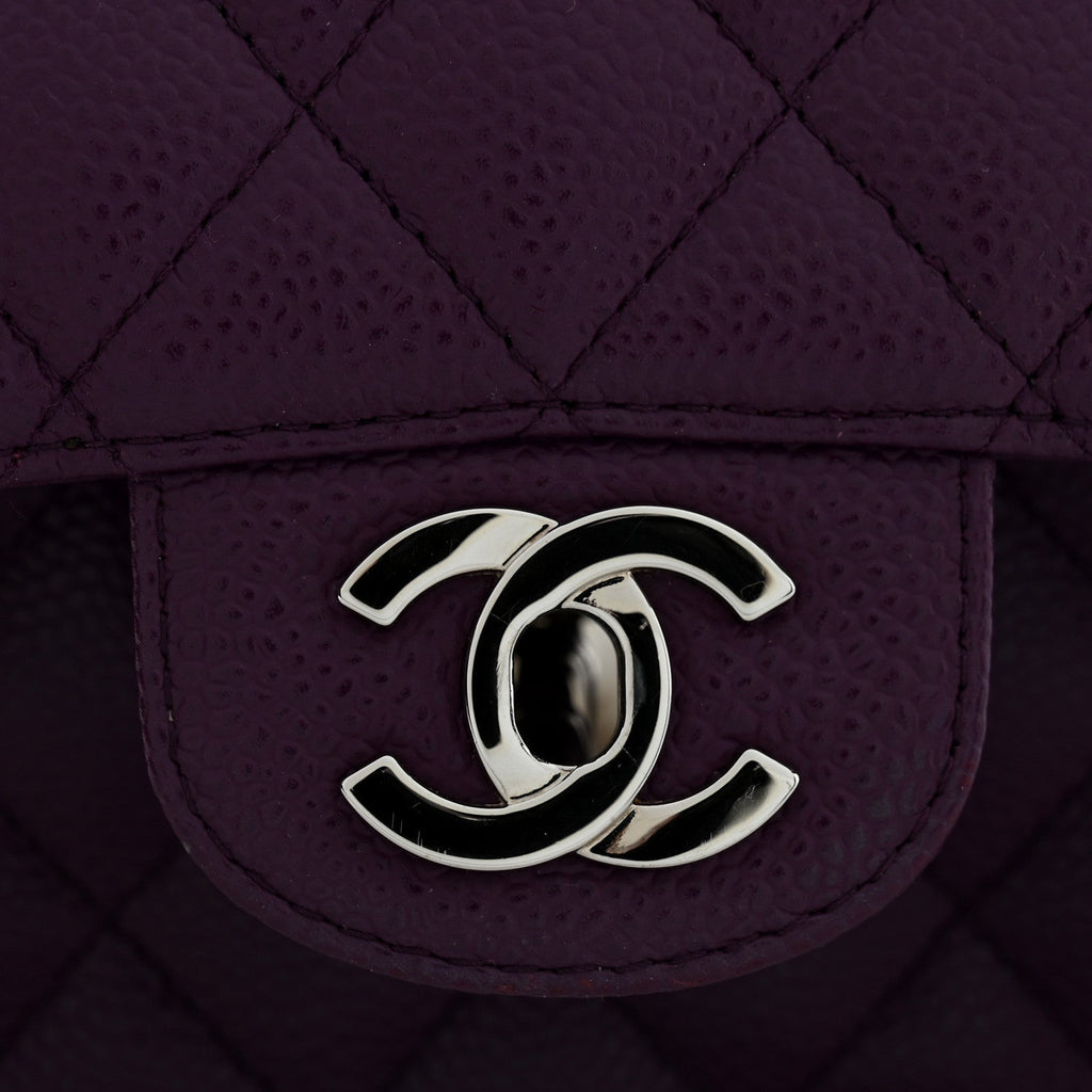 Caviar Quilted Medium Double Flap Purple