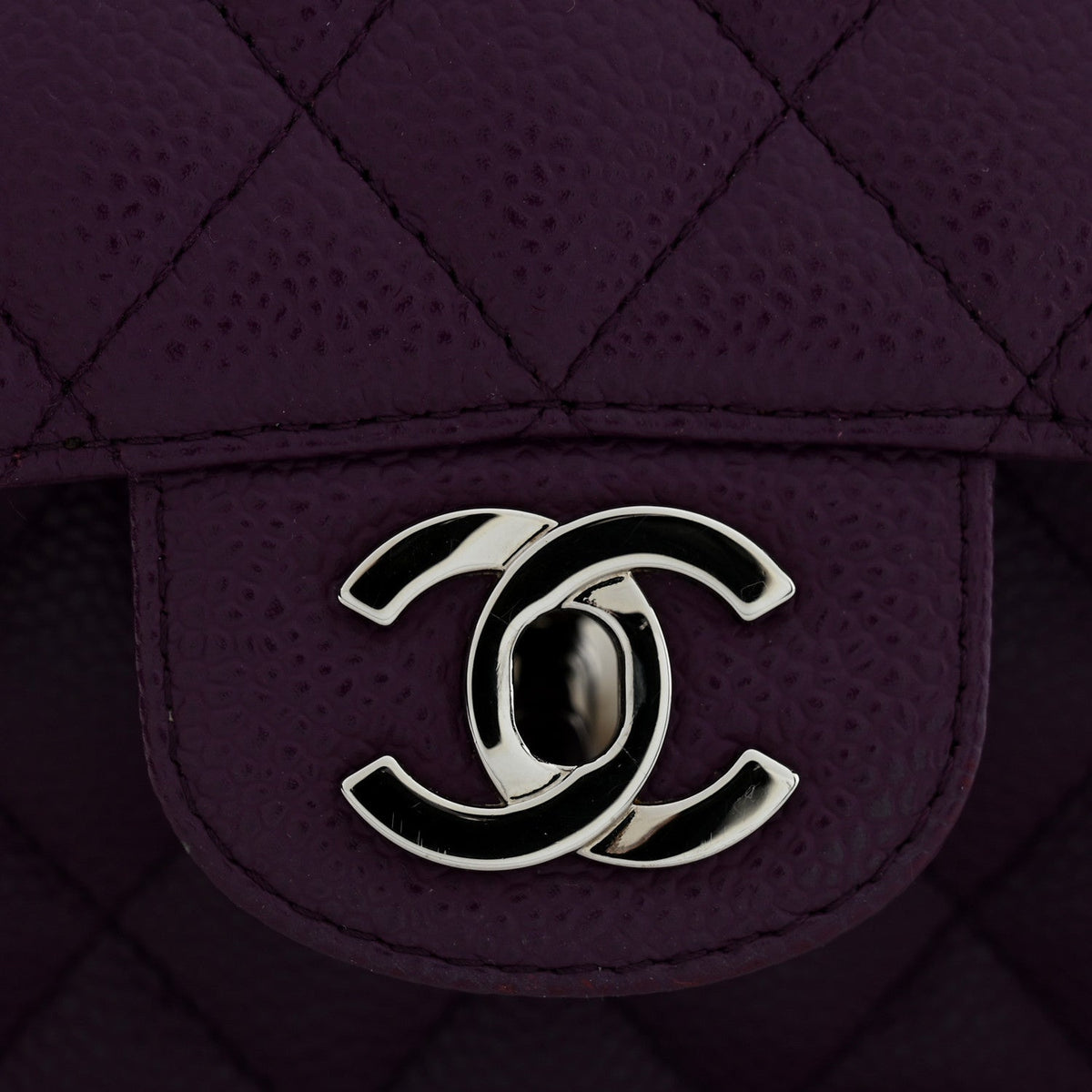 Caviar Quilted Medium Double Flap Purple