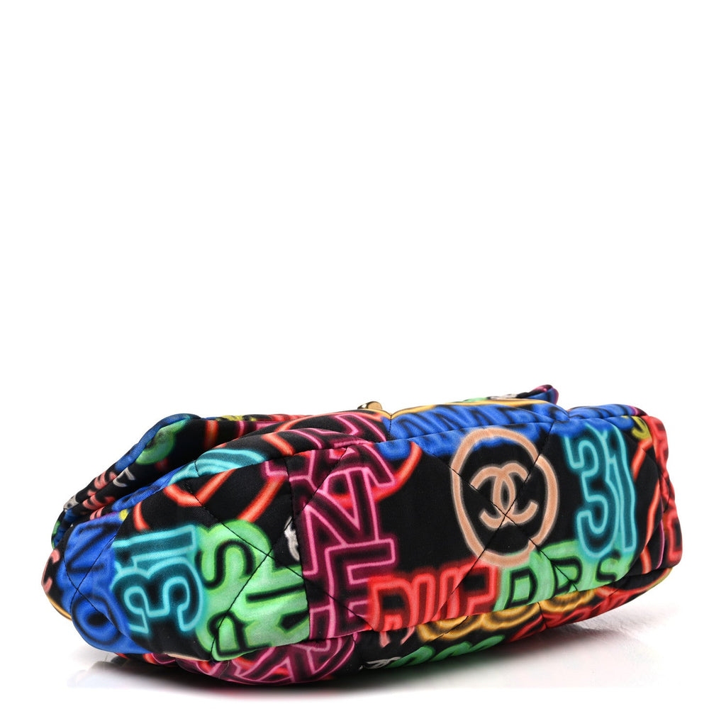 Fabric Quilted Neon Graffiti Medium Chanel 19 Flap Black Multicolor