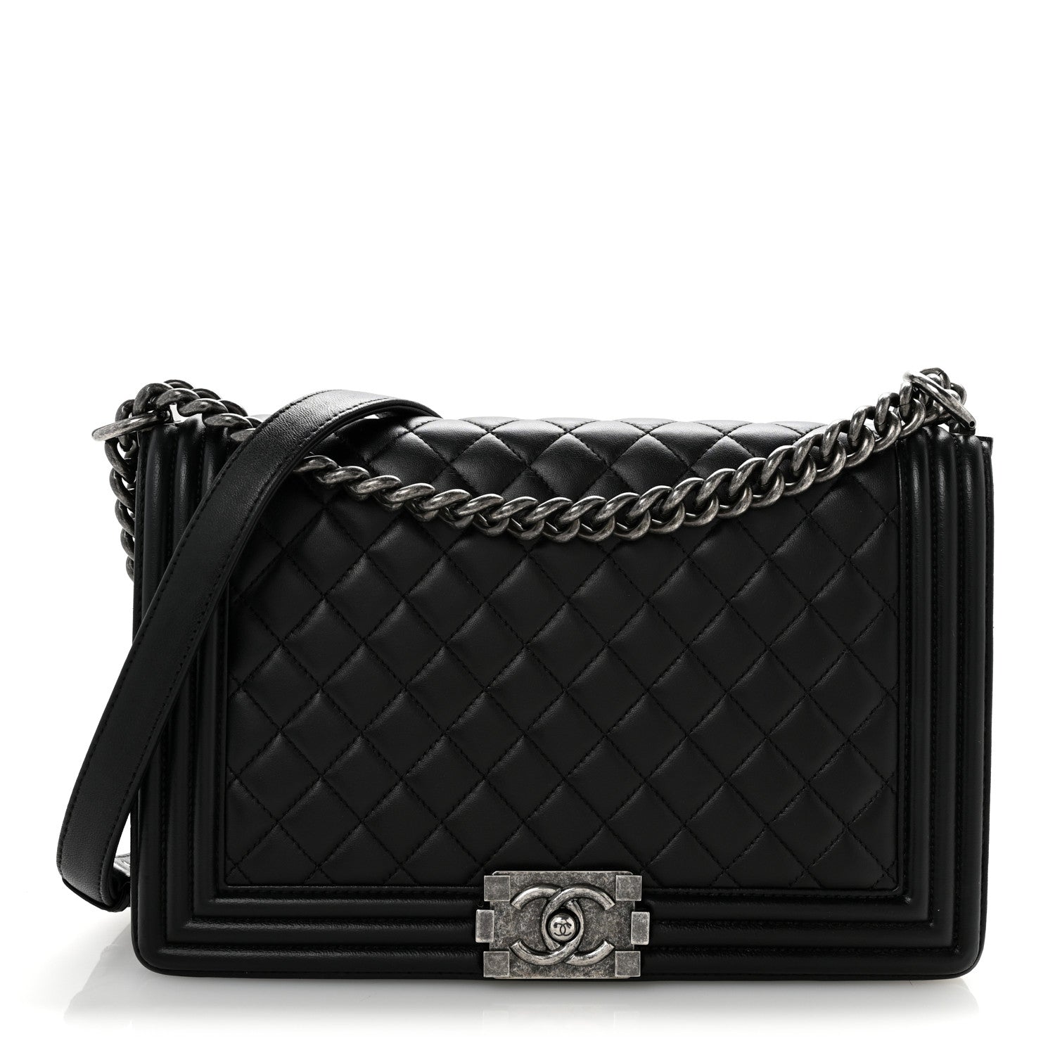 Lambskin Quilted New Medium Boy Flap Black