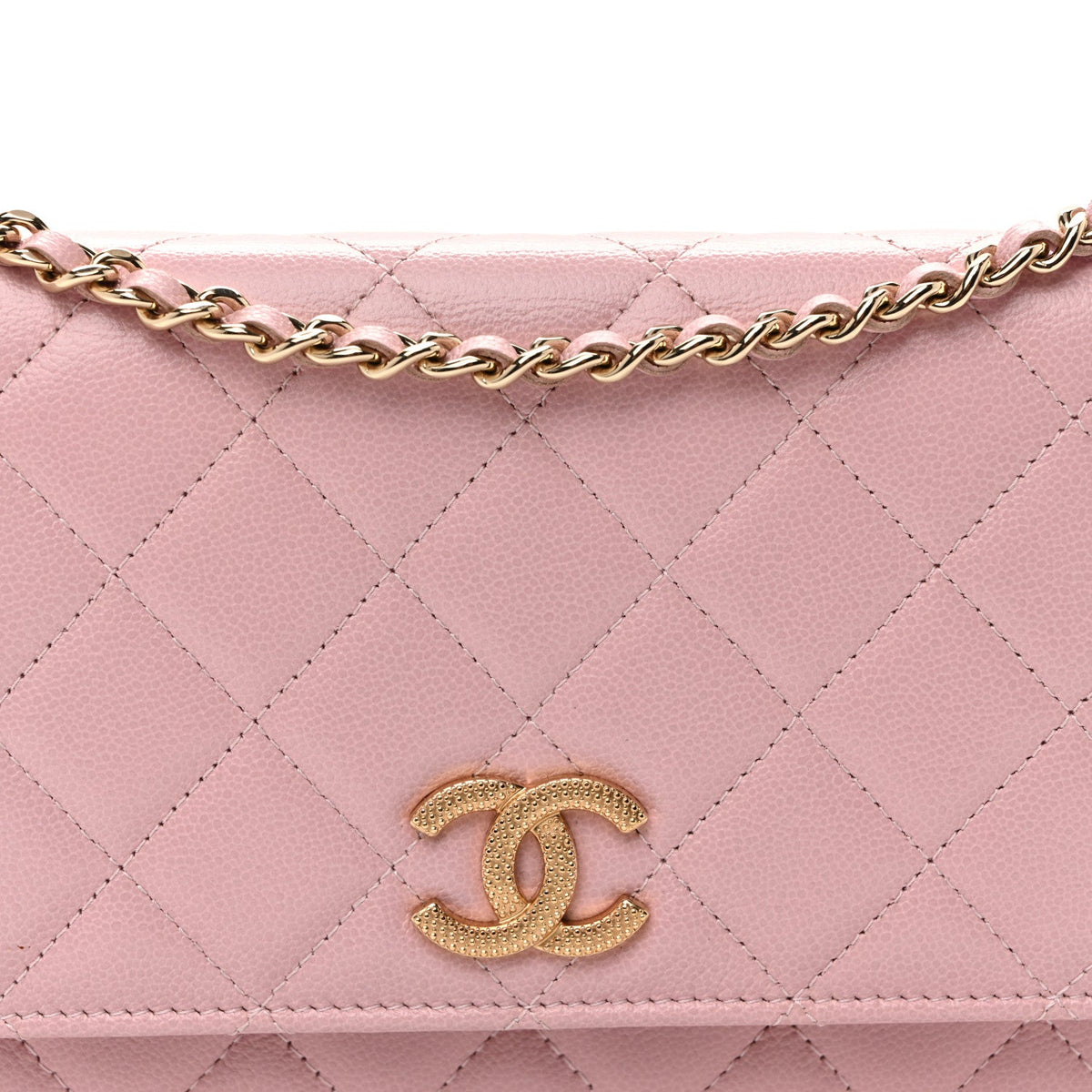 Caviar Quilted Studded CC Wallet on Chain WOC Light Pink