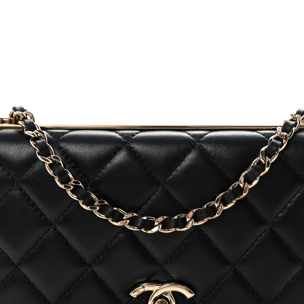 Lambskin Quilted Trendy CC Wallet On Chain WOC Black