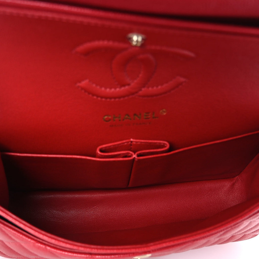Caviar Quilted Small Double Flap Red