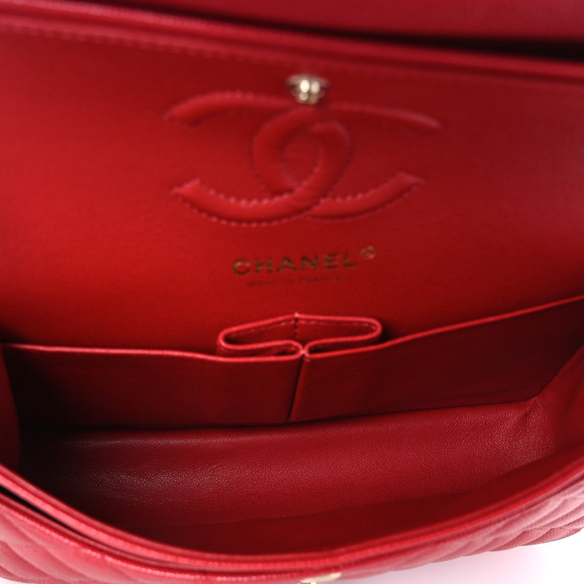 Caviar Quilted Small Double Flap Red
