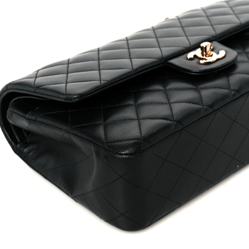 Lambskin Quilted Medium Double Flap Black