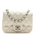 Iridescent Caviar Quilted Mini Square Flap White