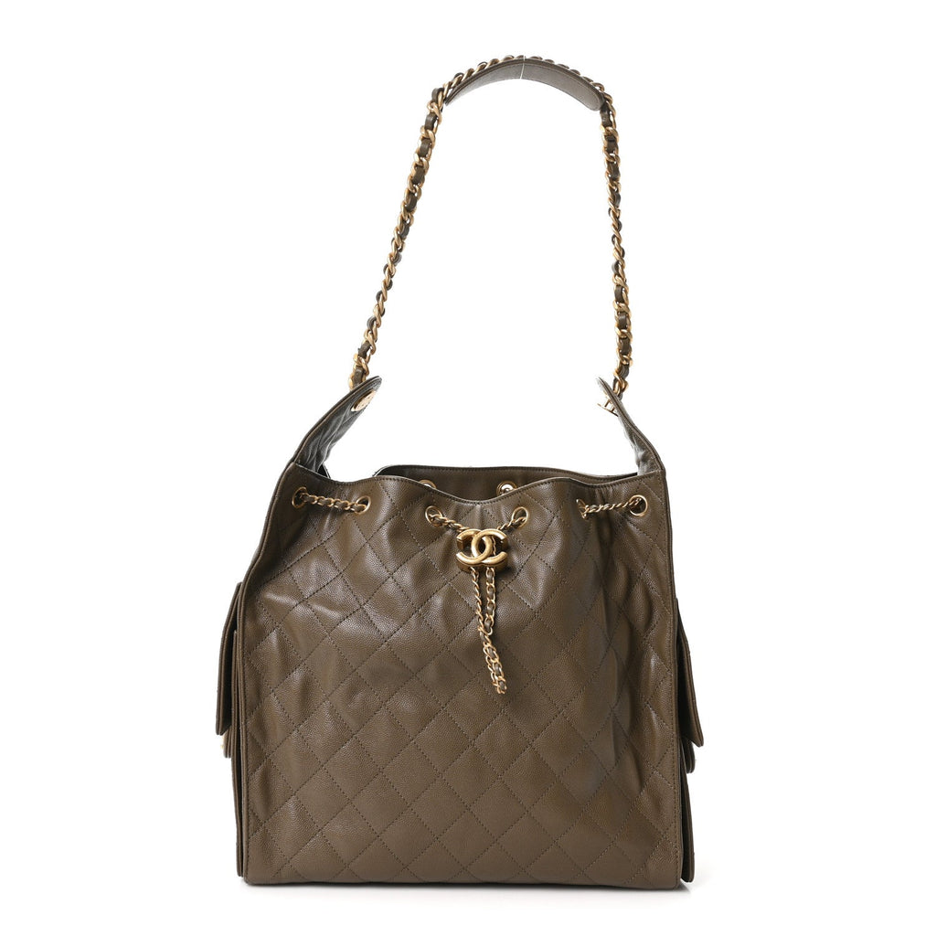 Caviar Quilted Medium Chanel 25 Handbag Dark Khaki