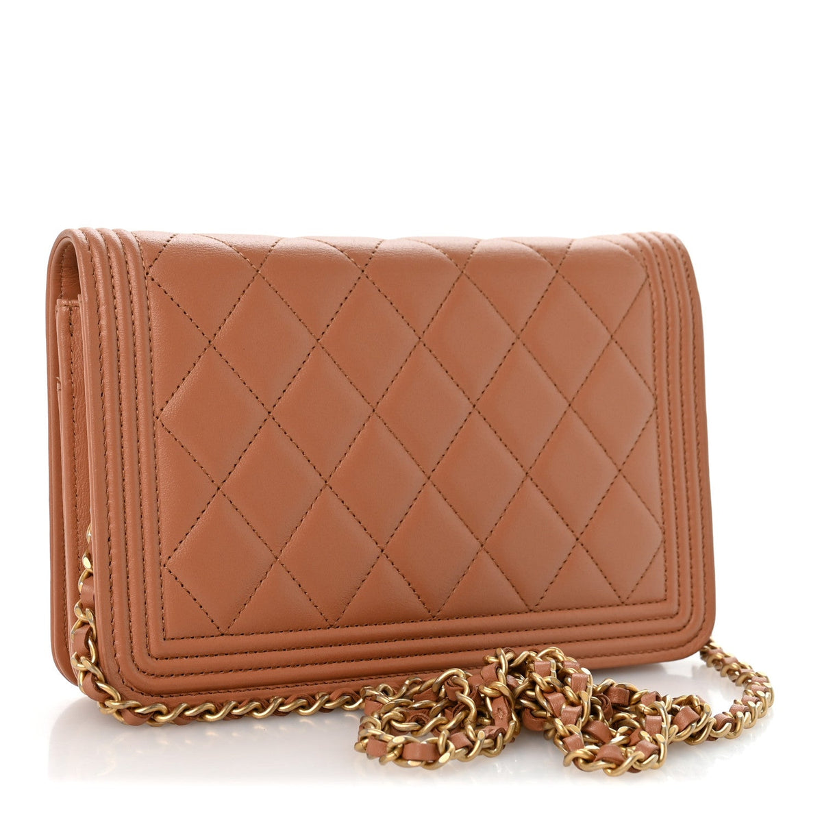 Lambskin Quilted Boy Wallet On Chain WOC Beige