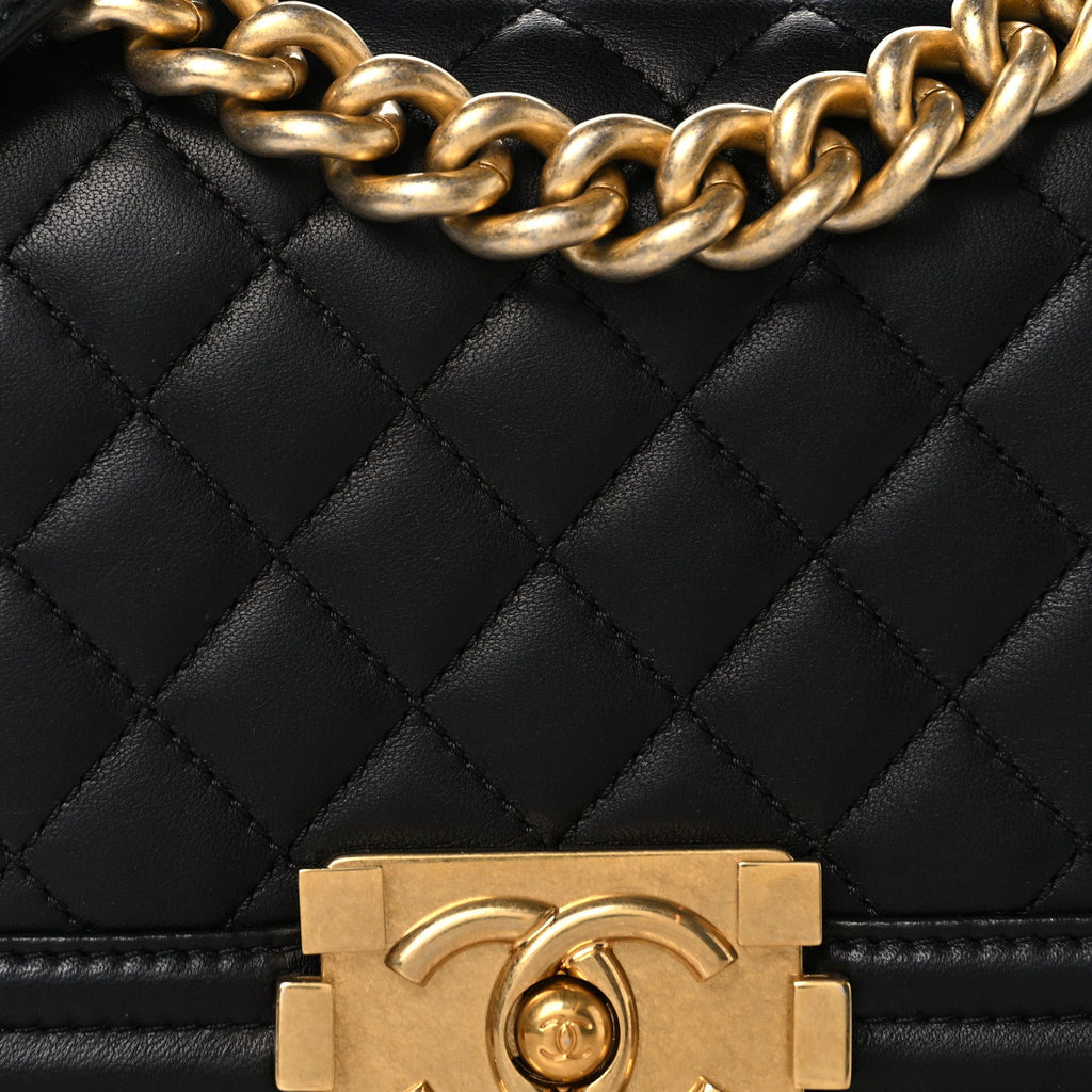 Lambskin Quilted Small Boy Flap Black