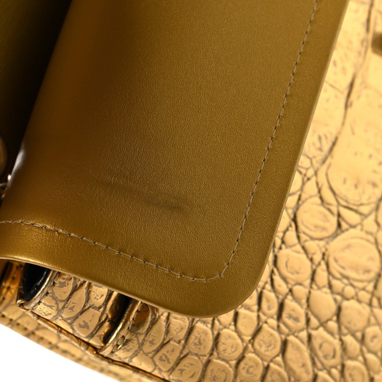 Metallic Calfskin Crocodile Embossed Cocodile Medium Double Flap Gold