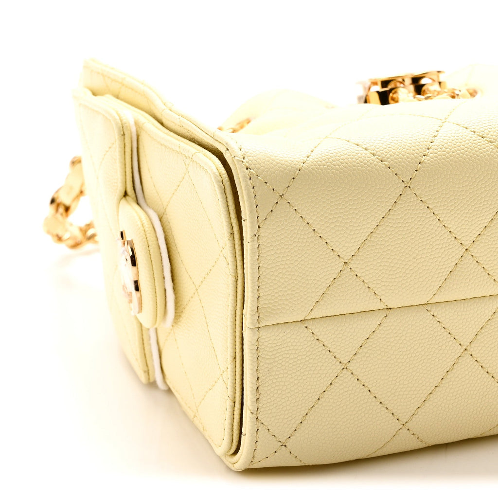 Caviar Quilted Mini Chanel 25 Handbag Light Yellow