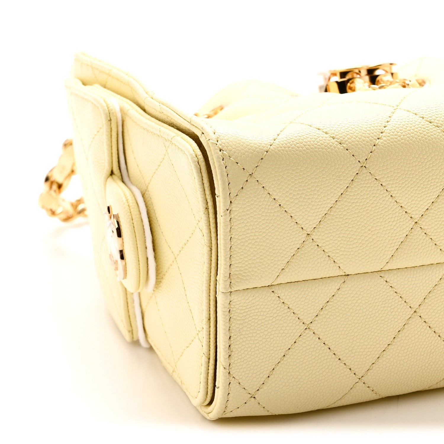 Caviar Quilted Mini Chanel 25 Handbag Light Yellow