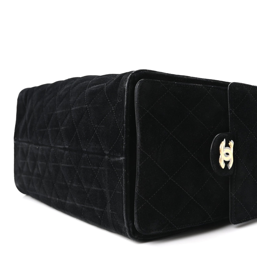 Suede Quilted Medium Chanel 25 Handbag Black