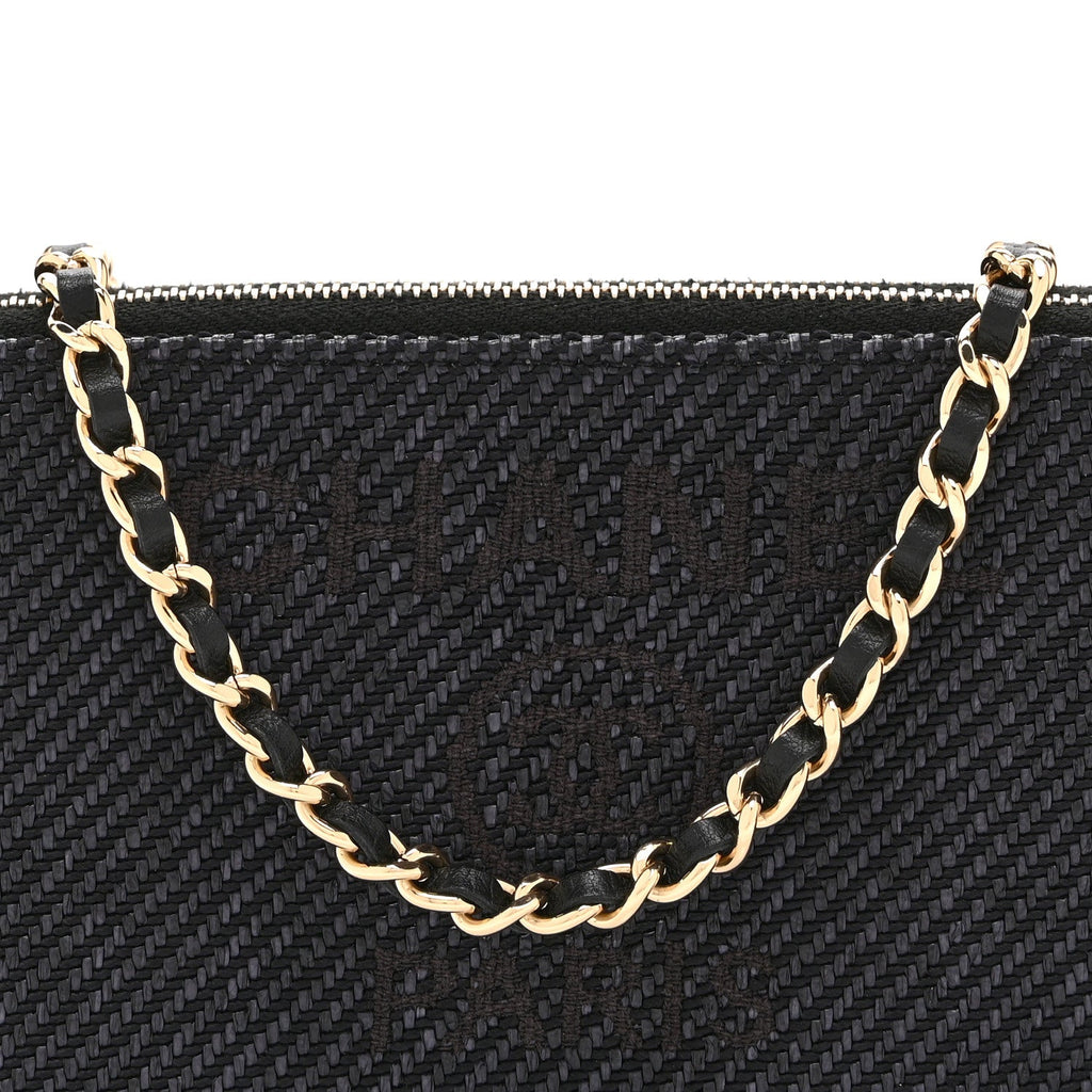 Lurex Straw Small Deauville Clutch With Chain Blue