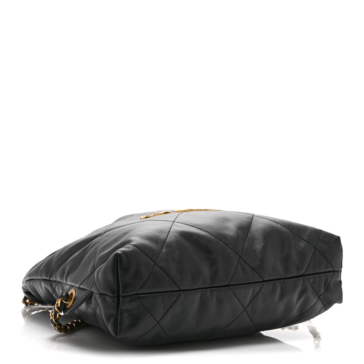 Shiny Calfskin Quilted Chanel 22 Backpack Black