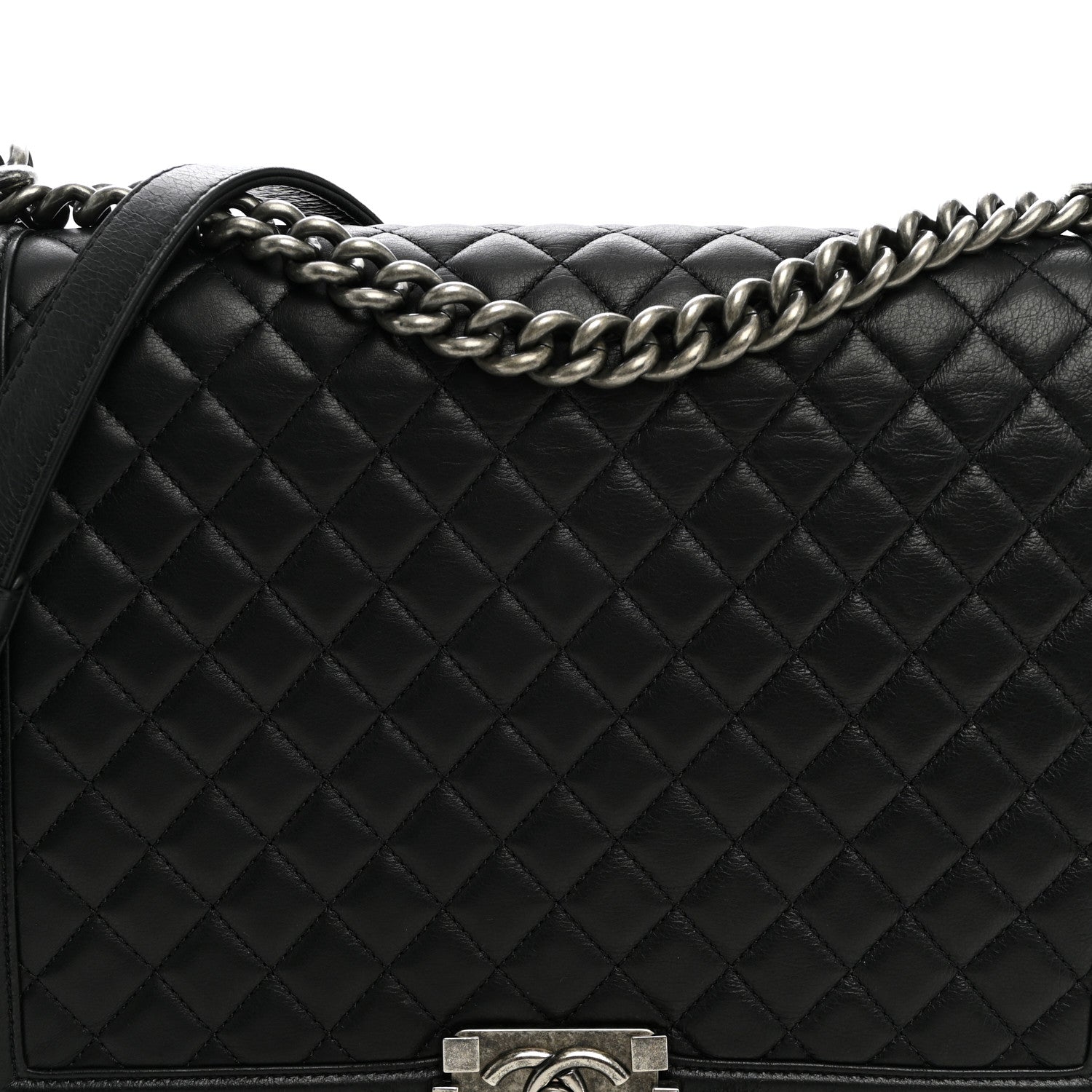 Calfskin Quilted Large Boy Flap Black