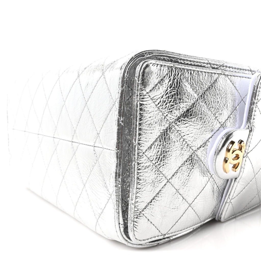 Metallic Aged Calfskin Quilted Small Chanel 25 Handbag Silver