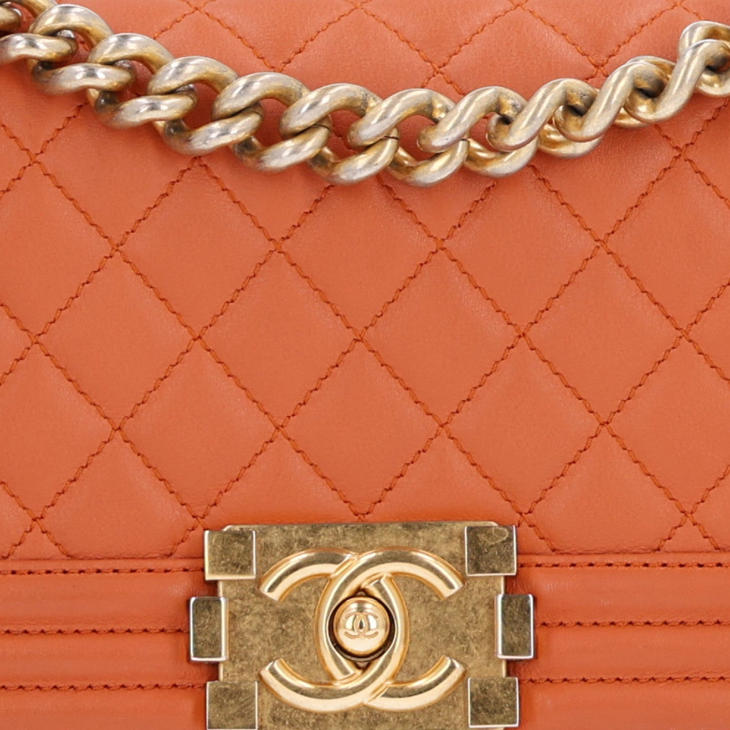 Calfskin Quilted Small Boy Flap Orange