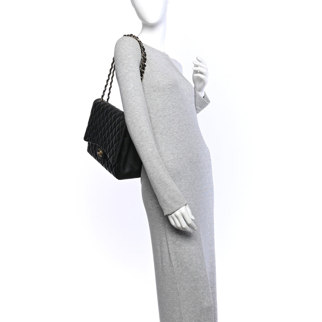 Lambskin Quilted Maxi Double Flap Black