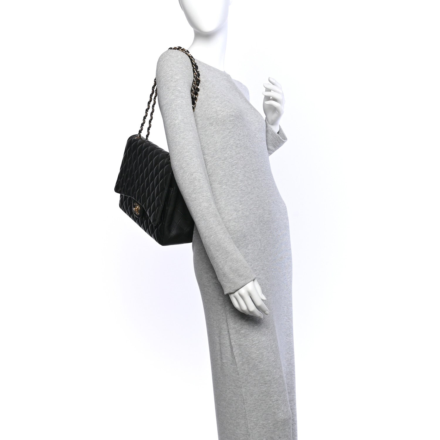 Lambskin Quilted Maxi Double Flap Black