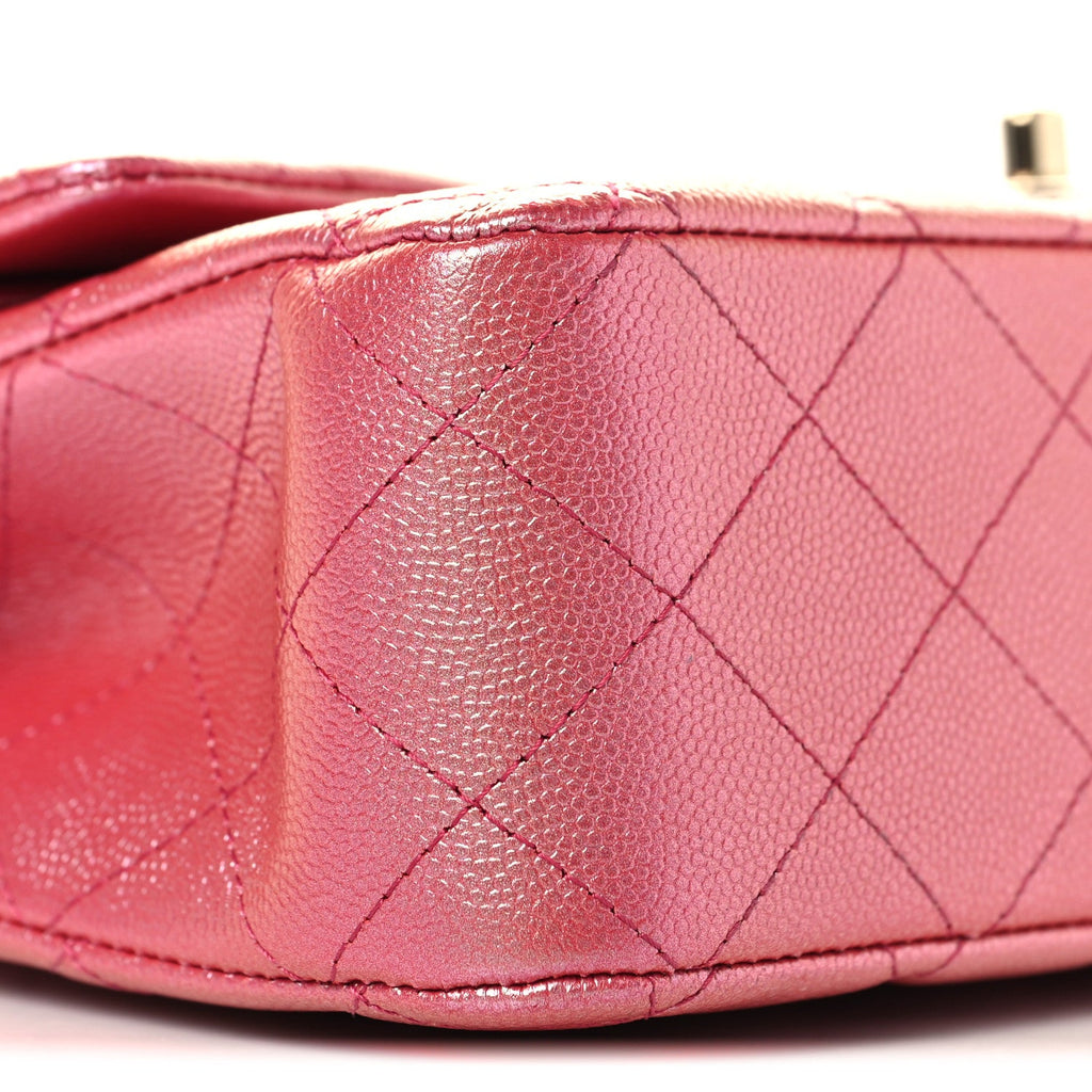 Iridescent Caviar Quilted Medium Double Flap Dark Pink