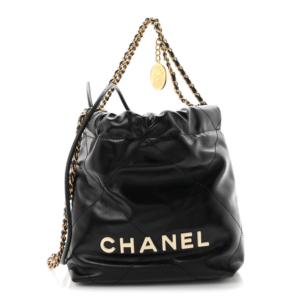 Shiny Calfskin Quilted Mini Chanel 22 Black