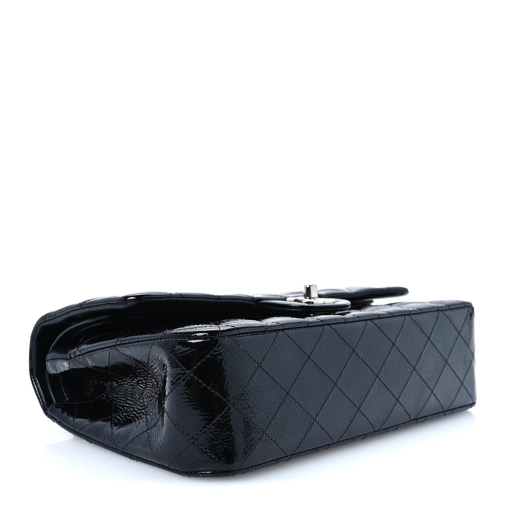 Distressed Patent Quilted Medium Double Flap Black