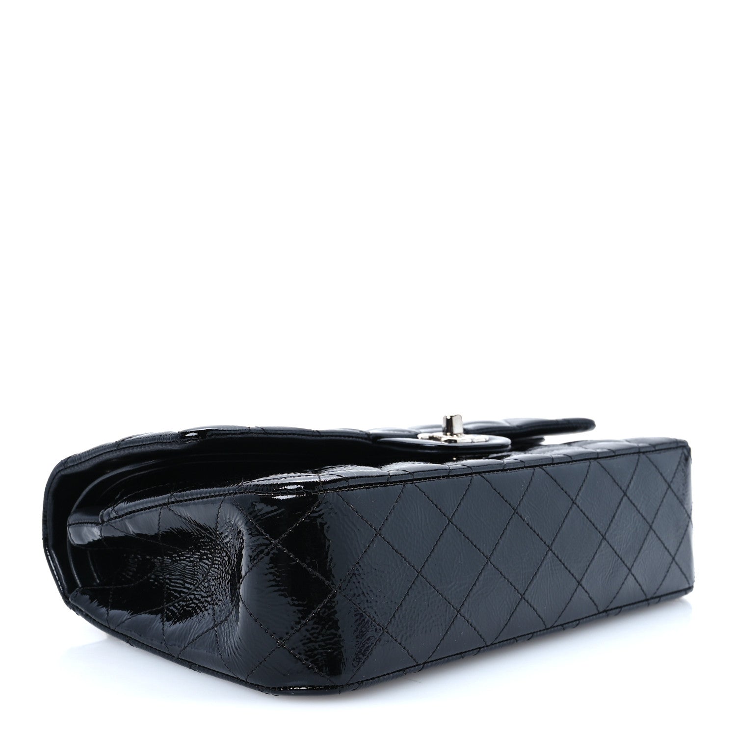 Distressed Patent Quilted Medium Double Flap Black