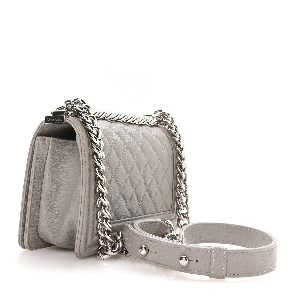Caviar Quilted Small Boy Flap Grey