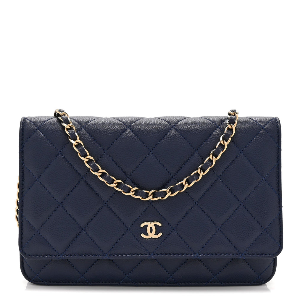 Caviar Quilted Wallet on Chain WOC Navy Blue