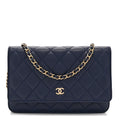 Caviar Quilted Wallet on Chain WOC Navy Blue