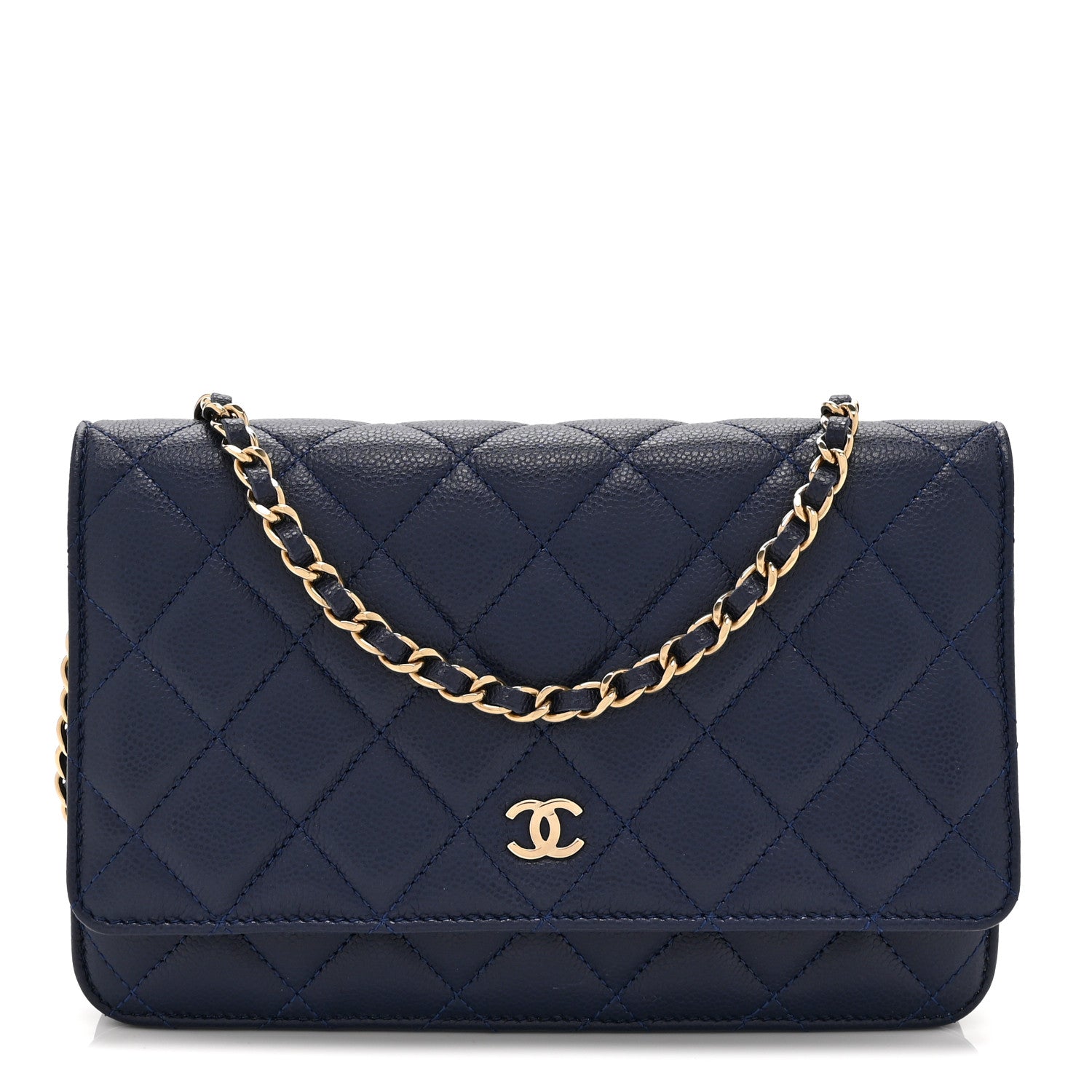 Caviar Quilted Wallet on Chain WOC Navy Blue