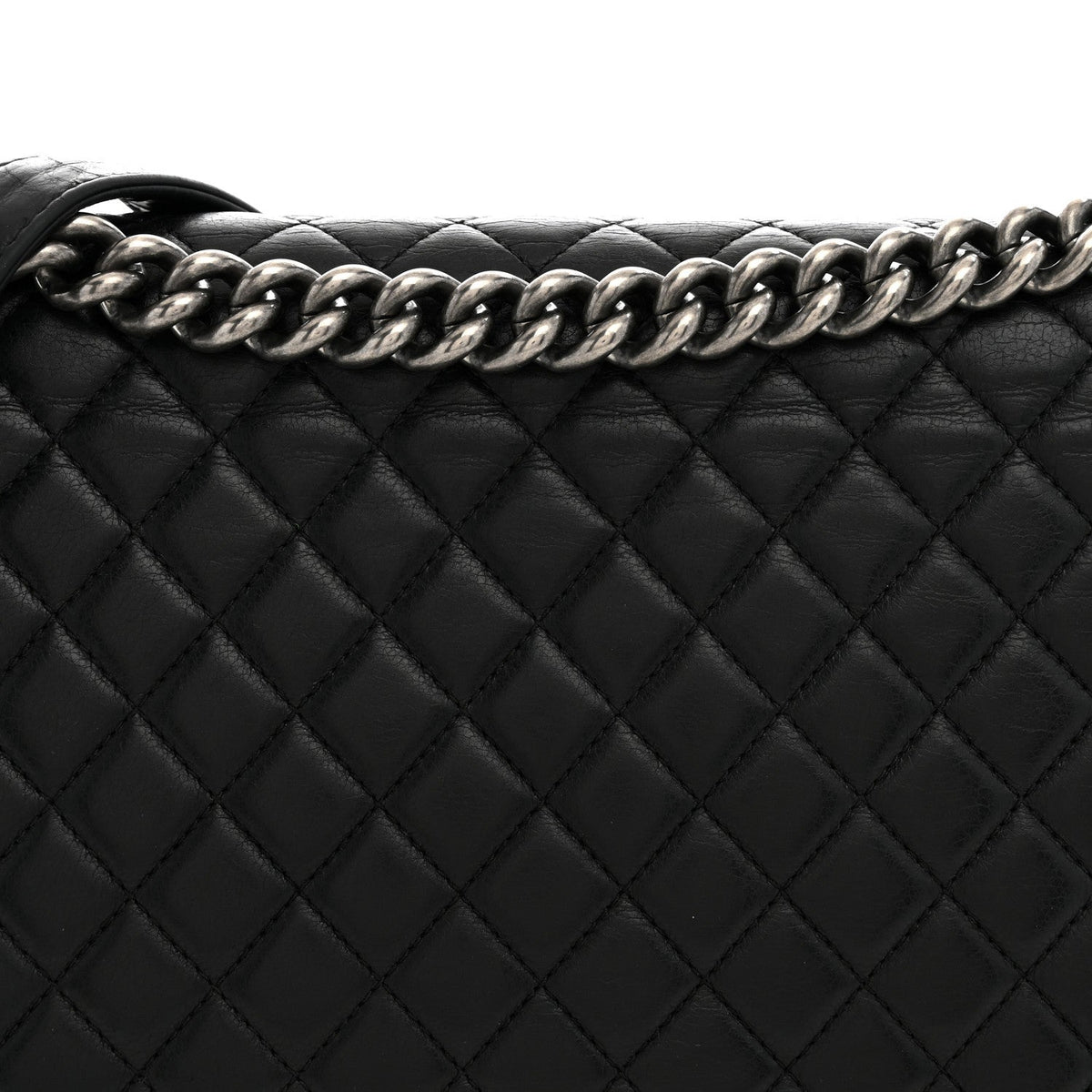 Calfskin Quilted Large Boy Flap Black
