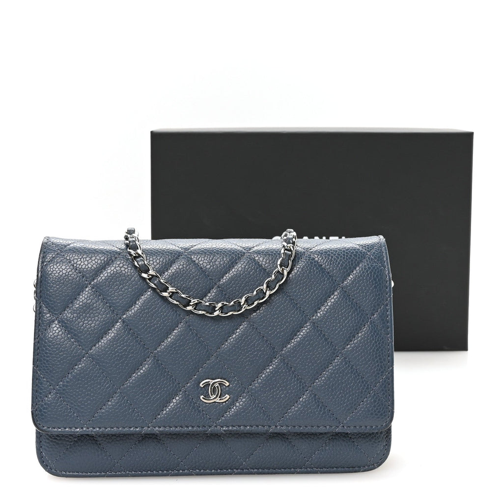 Caviar Quilted Wallet on Chain WOC Blue