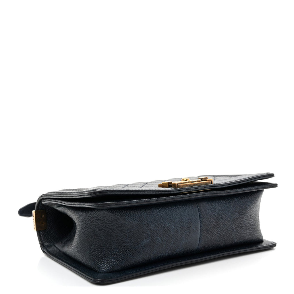 Caviar Quilted Medium Boy Flap Navy