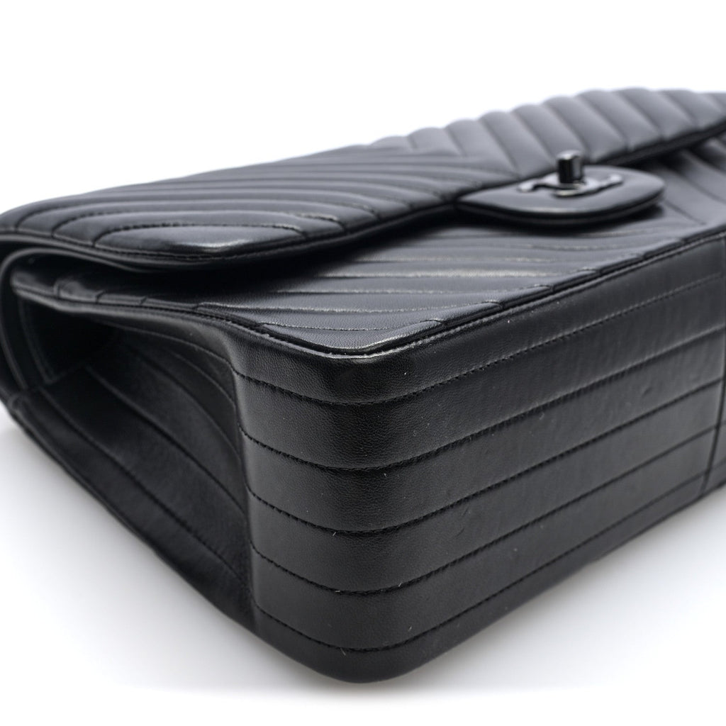Lambskin Chevron Quilted Jumbo Double Flap  So Black