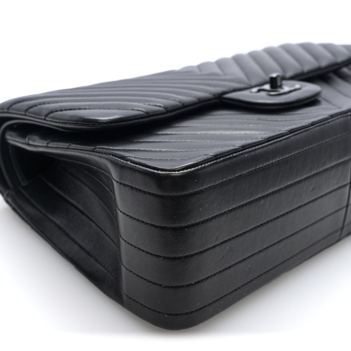 Lambskin Chevron Quilted Jumbo Double Flap  So Black