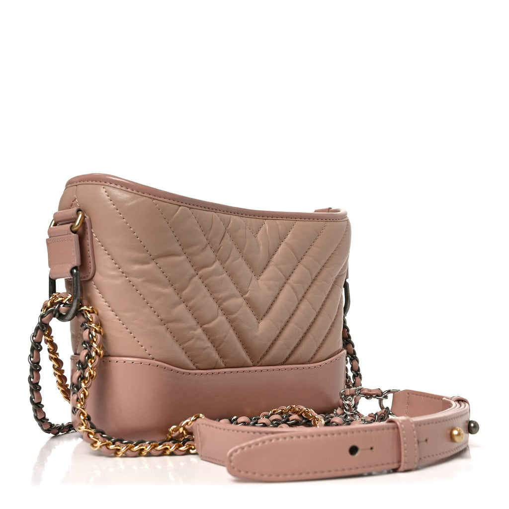 Aged Calfskin Chevron Quilted Small Gabrielle Hobo Pink