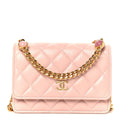 Lambskin Quilted CC Pearl Enamel Clutch on Chain WOC Light Pink
