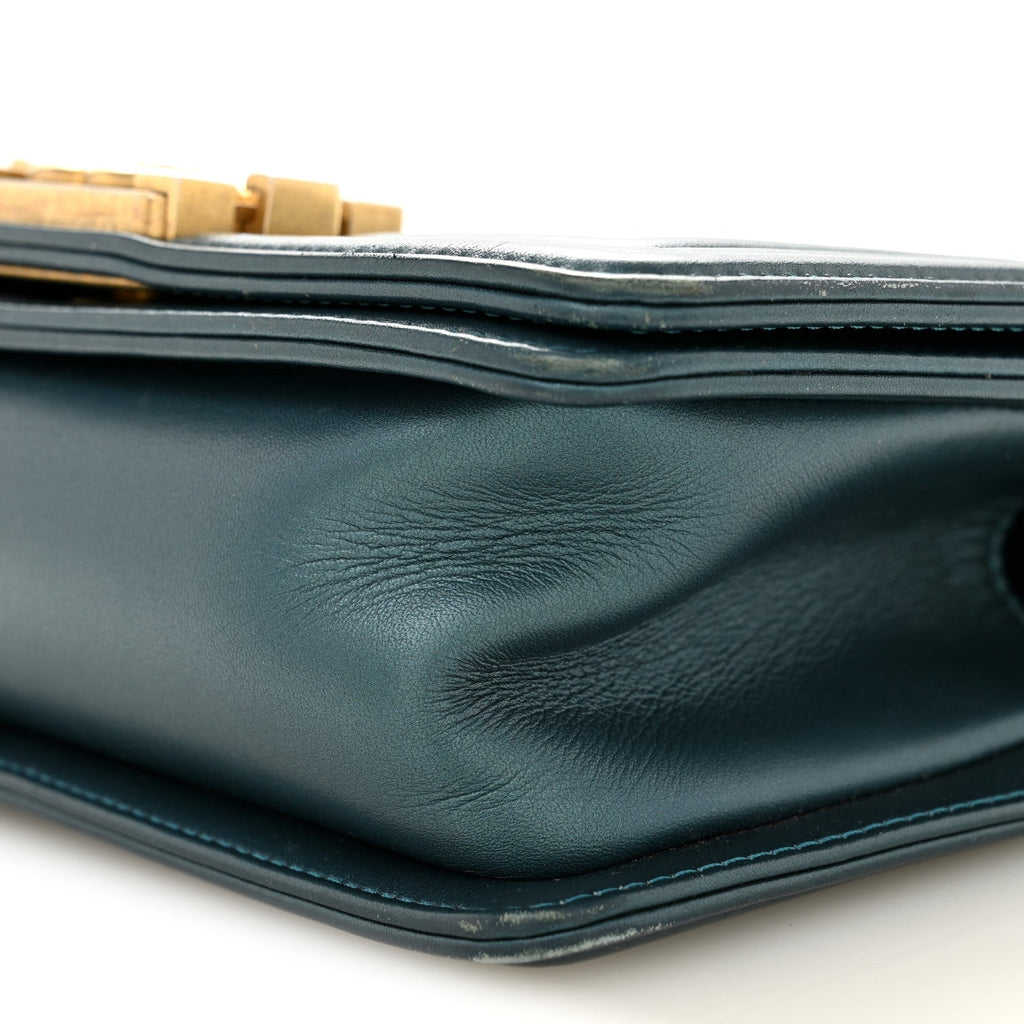 Metallic Calfskin Quilted Small Boy Flap Blue