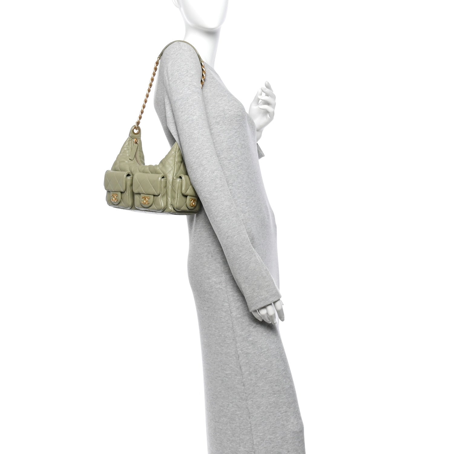 Shiny Lambskin Quilted Trendy Pockets Hobo Green